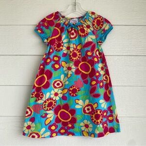 Hanna Andersson Girl’s A-Line Summer Dress Bright Blue Pink Size 6X-7 120 cm EUC